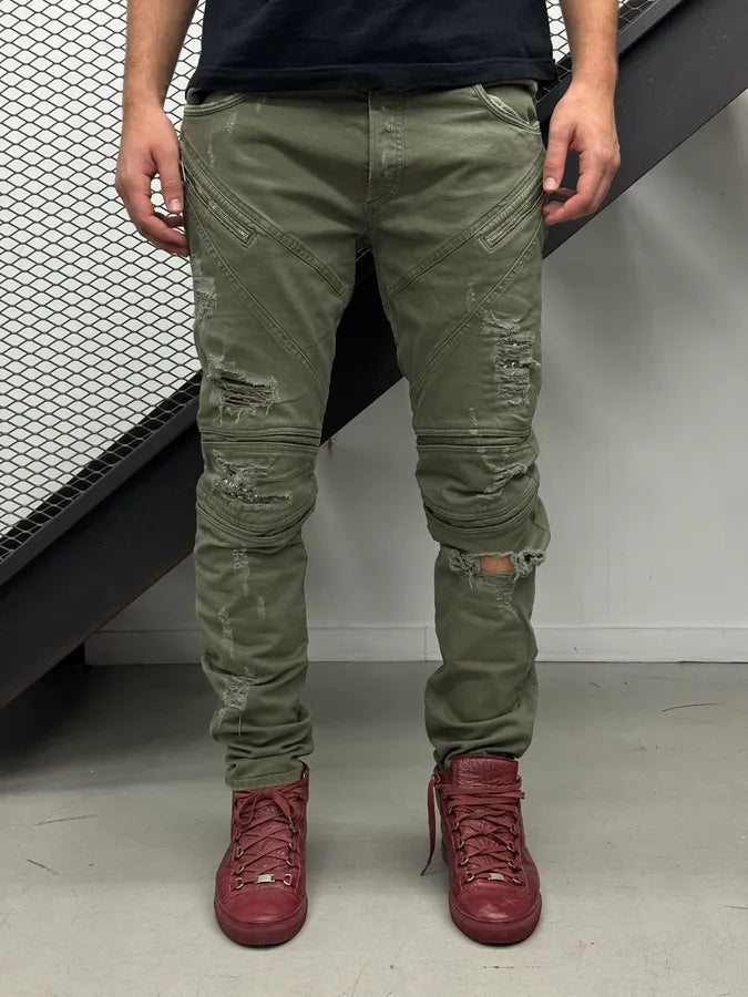 SS2018 Cavalli Khaki Avant-Garde Distressed Slim Jeans dllxafB 1
