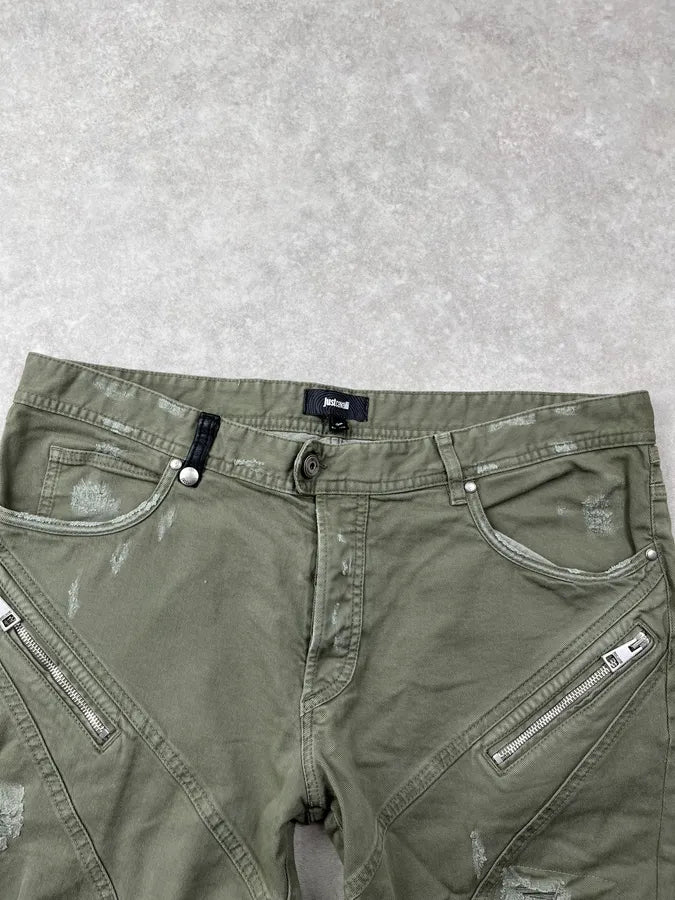 SS2018 Cavalli Khaki Avant-Garde Distressed Slim Jeans dllxafB 5