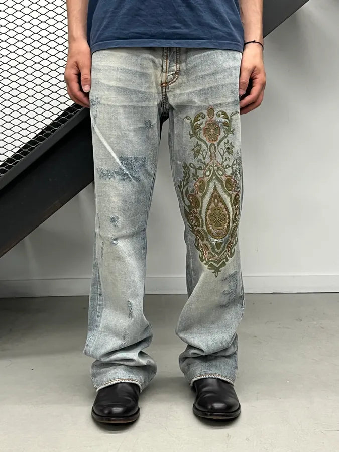 AW2005 Cavalli Light Blue Denim Embroidered Bootcut Jeans SRGCmdL 0