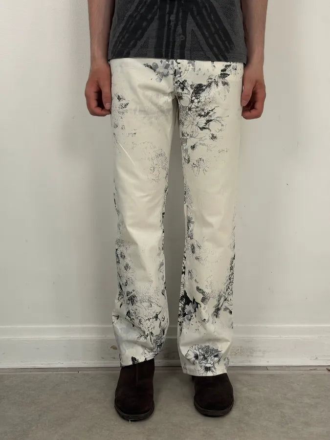 2000s Cavalli White Floral Obscure Cozy Pants JitbGRR 1