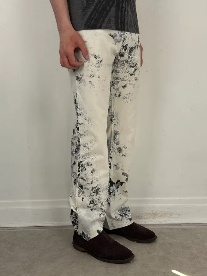 2000s Cavalli White Floral Obscure Cozy Pants JitbGRR 2