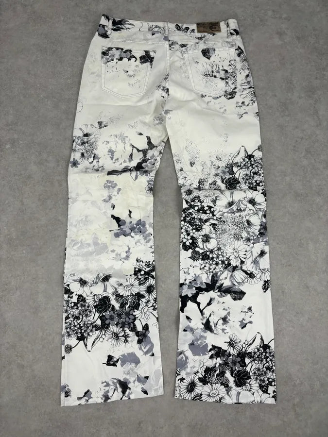 2000s Cavalli White Floral Obscure Cozy Pants JitbGRR 5