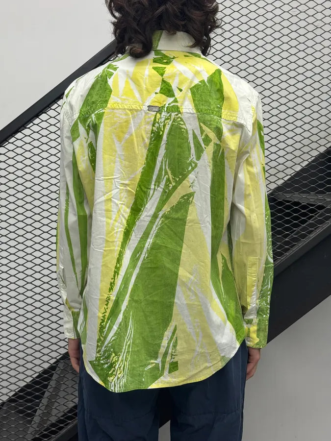 2000s Cavalli White Green & Yellow Abstract Print Shirt HdEttpM 1