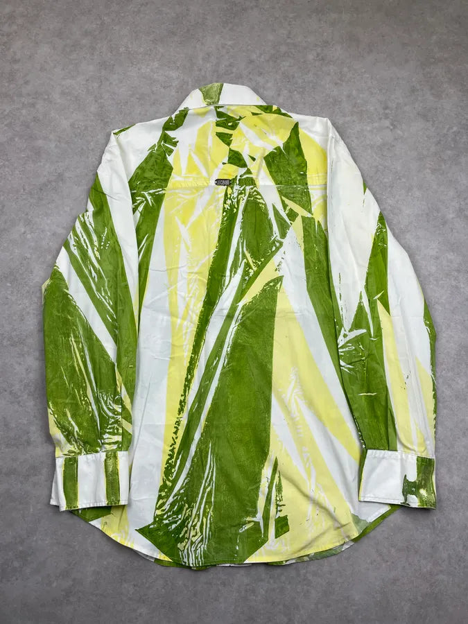 2000s Cavalli White Green & Yellow Abstract Print Shirt HdEttpM 4