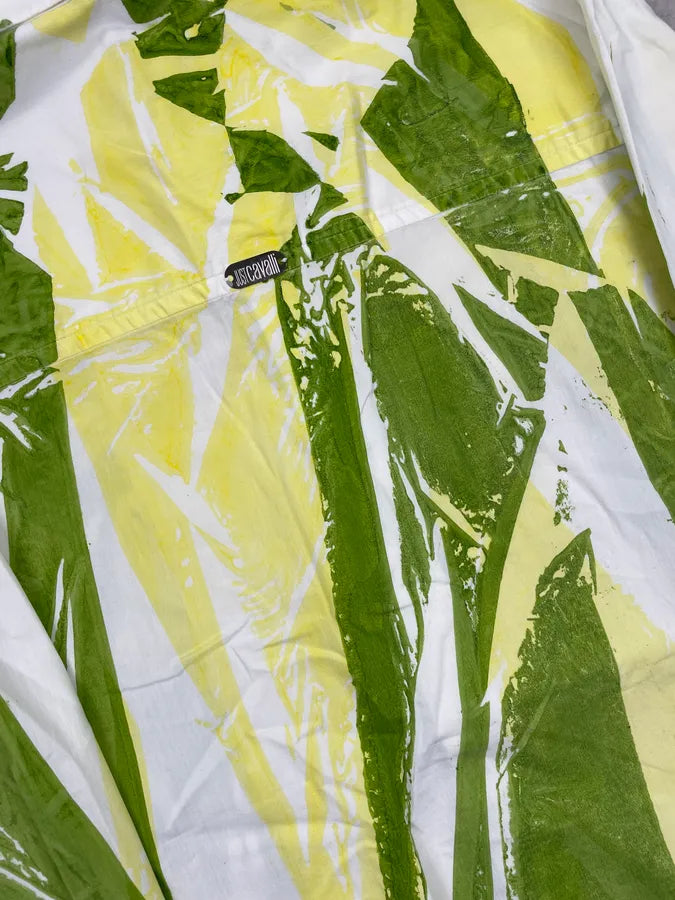 2000s Cavalli White Green & Yellow Abstract Print Shirt HdEttpM 6