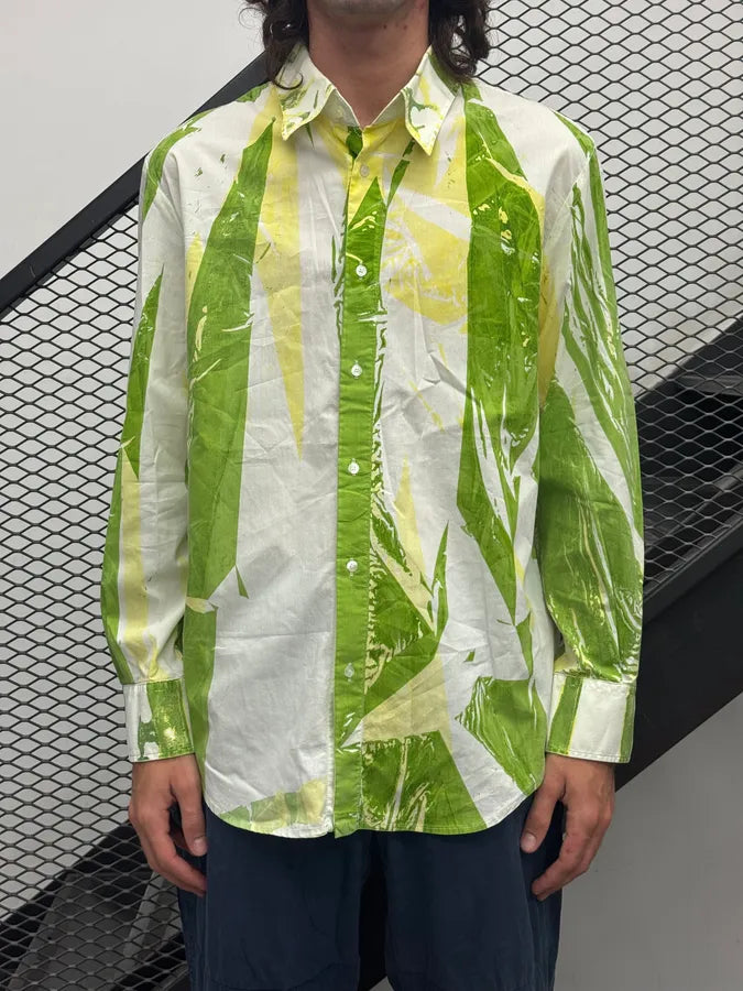 2000s Cavalli White Green & Yellow Abstract Print Shirt HdEttpM 0
