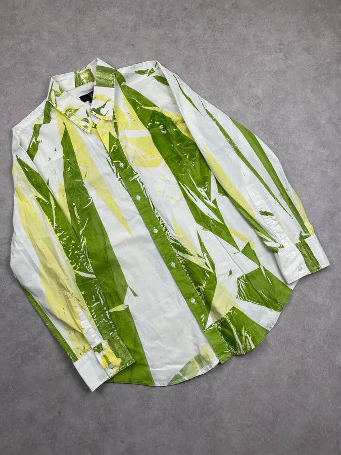 2000s Cavalli White Green & Yellow Abstract Print Shirt HdEttpM 3