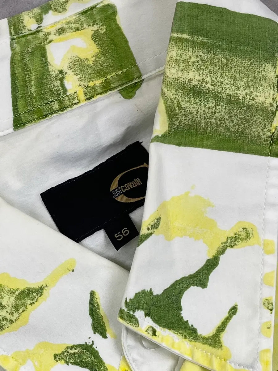 2000s Cavalli White Green & Yellow Abstract Print Shirt HdEttpM 5