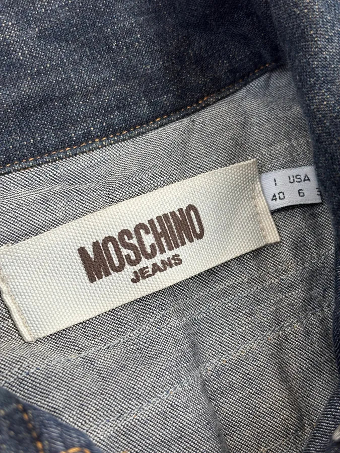 2000s Moschino Blue Navy Distressed Denim Jacket mJcPyGa 10