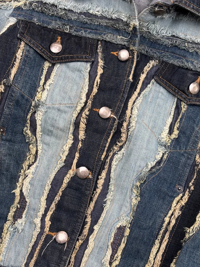 2000s Moschino Blue Navy Distressed Denim Jacket mJcPyGa 8