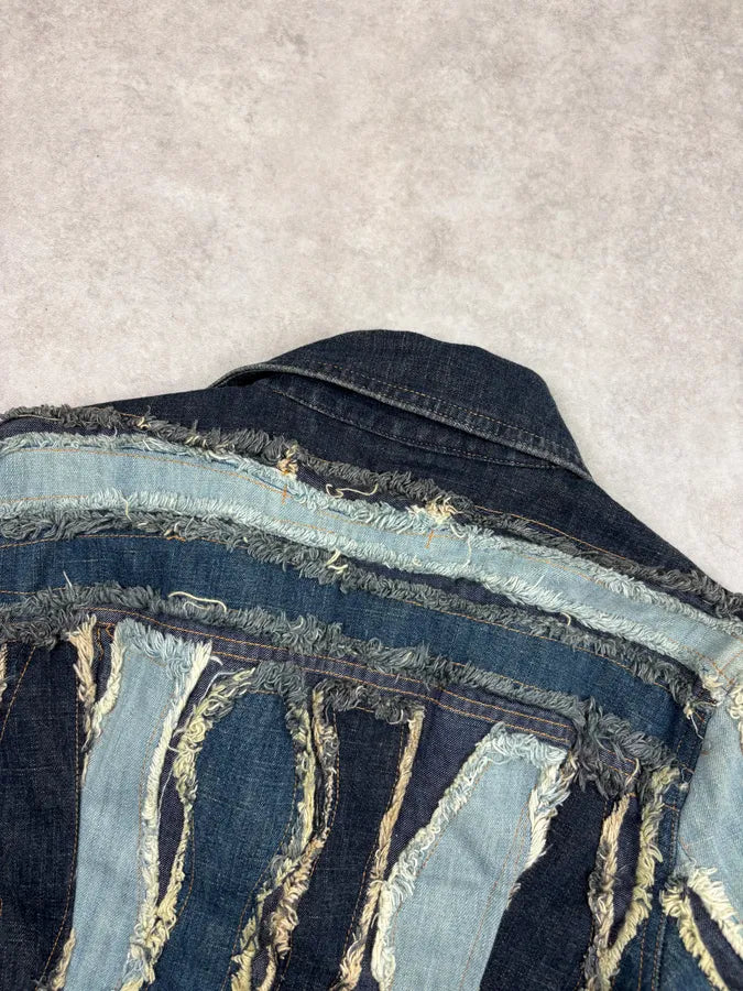 2000s Moschino Blue Navy Distressed Denim Jacket mJcPyGa 6
