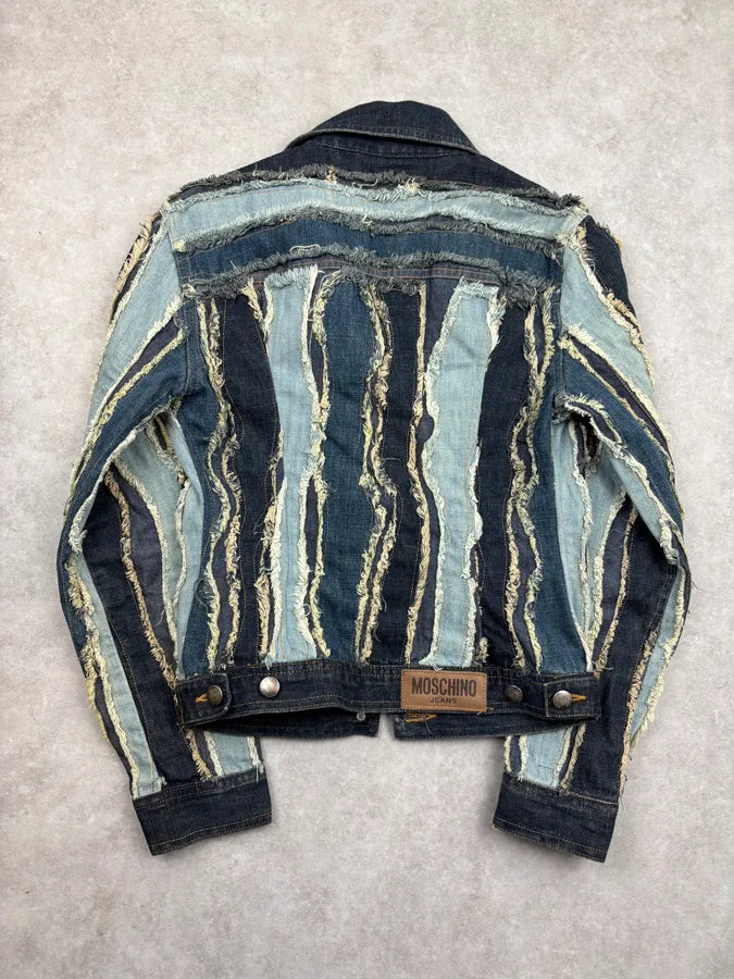 2000s Moschino Blue Navy Distressed Denim Jacket mJcPyGa 5
