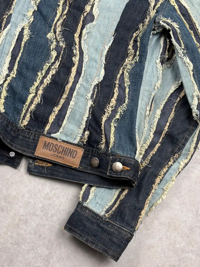 2000s Moschino Blue Navy Distressed Denim Jacket mJcPyGa 9