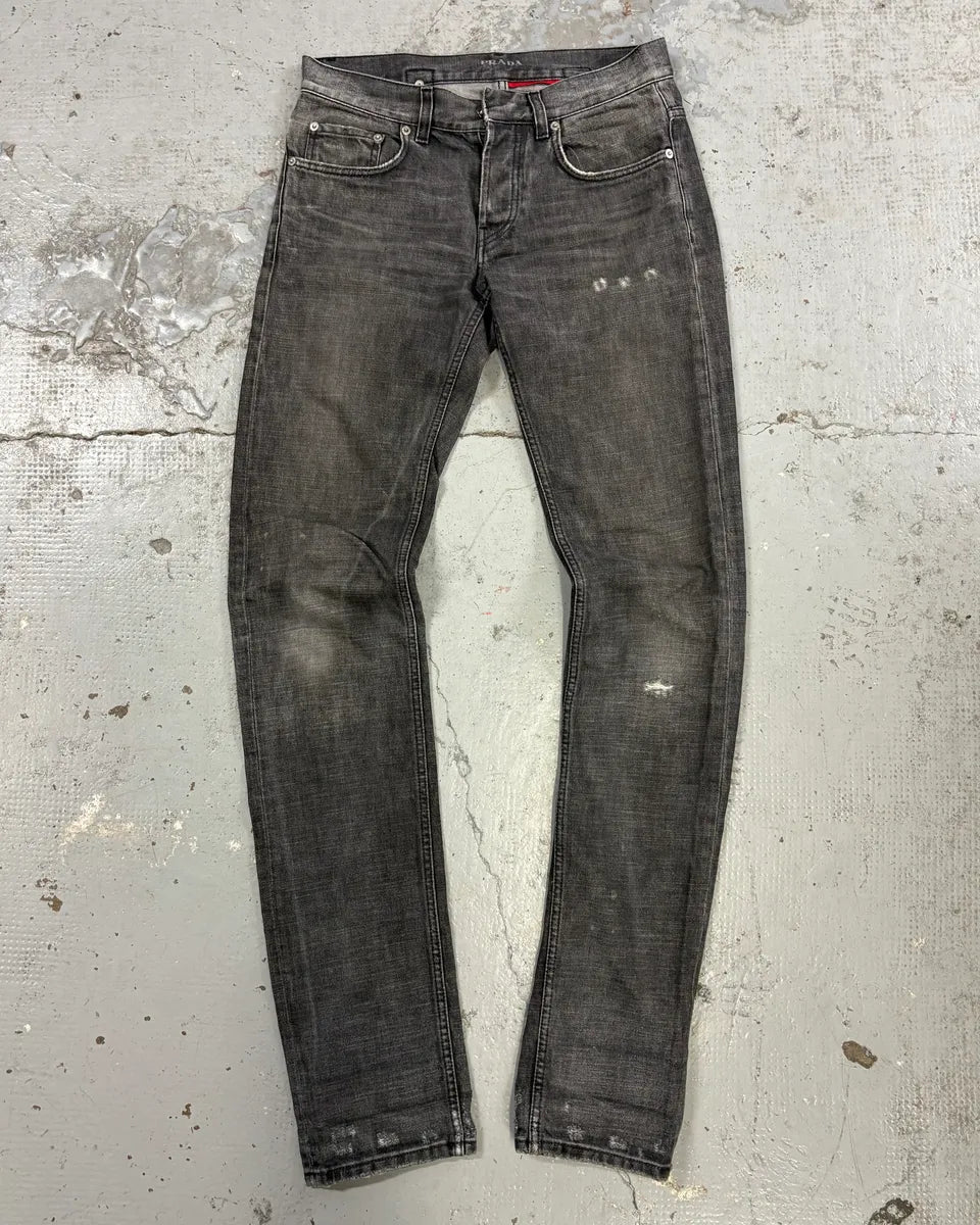 AW2008 Prada Grey Cotton Slim Button-Fly Denim Jeans VHWEjCV 0