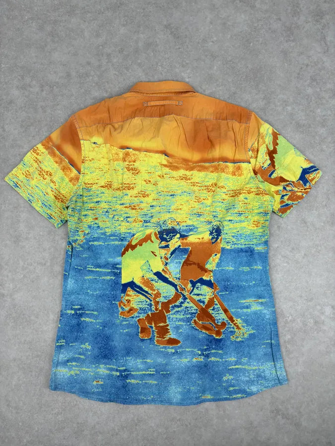 2000s Prada Multicolor Cotton Map Print Thermal Short Sleeves Shirt KrasoDI 4