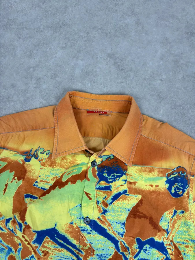 2000s Prada Multicolor Cotton Map Print Thermal Short Sleeves Shirt KrasoDI 3