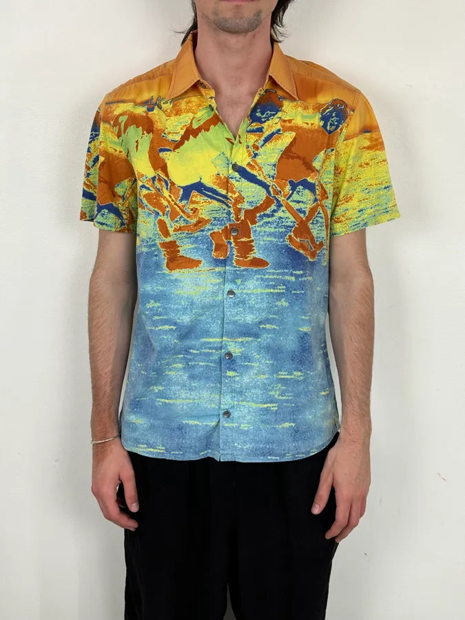 2000s Prada Multicolor Cotton Map Print Thermal Short Sleeves Shirt KrasoDI 1