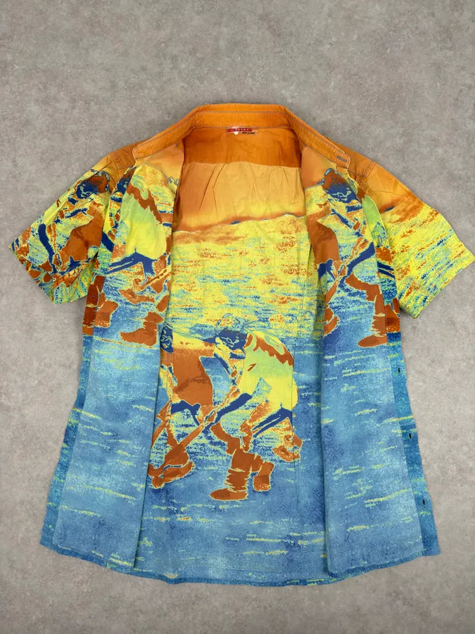2000s Prada Multicolor Cotton Map Print Thermal Short Sleeves Shirt KrasoDI 6