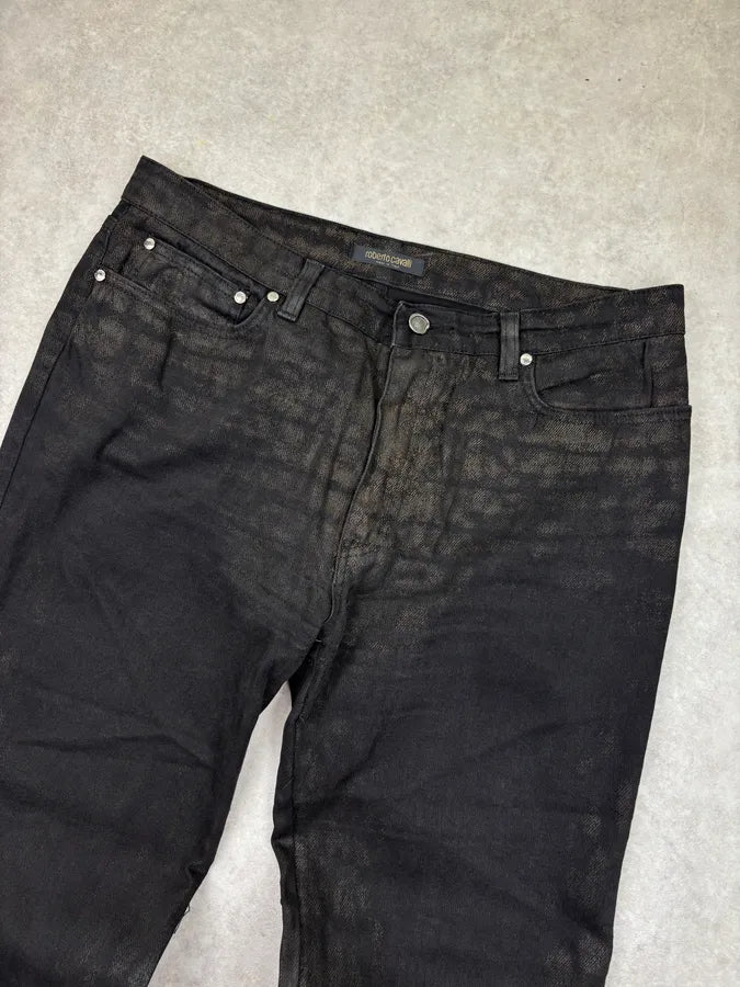 2000s Roberto Cavalli Black Obscure Washed Denim Jeans XnMHmqd 4