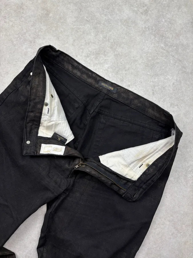 2000s Roberto Cavalli Black Obscure Washed Denim Jeans XnMHmqd 8