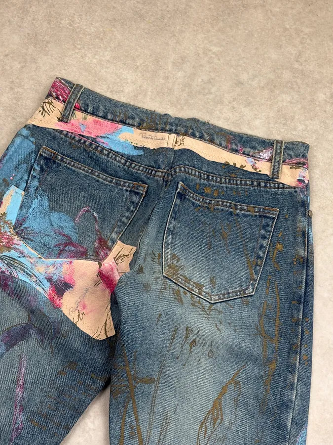 2000s Roberto Cavalli Blue Print Floral Denim Jeans tZZbaQc 6