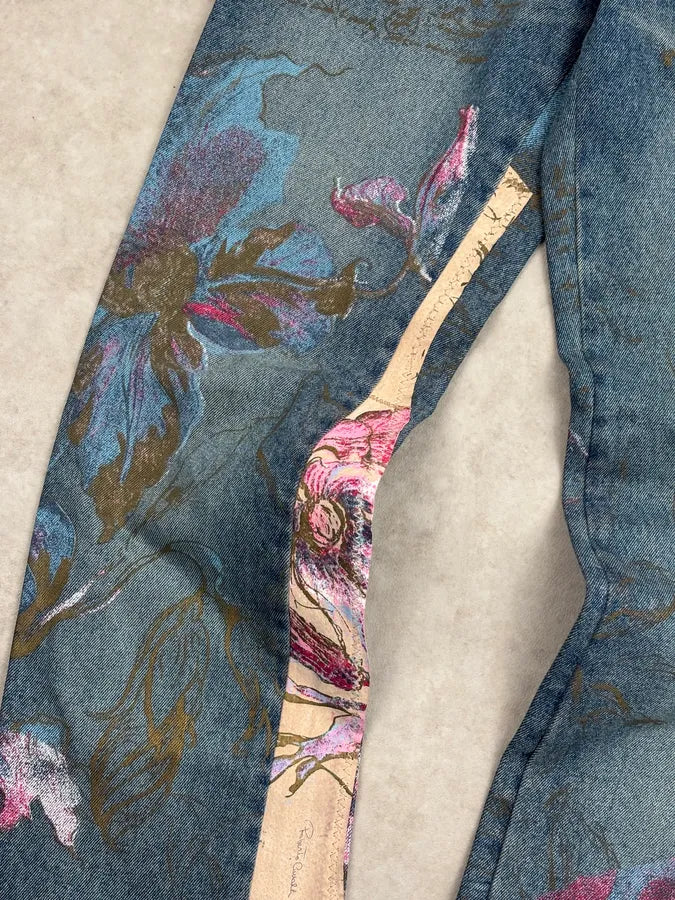 2000s Roberto Cavalli Blue Print Floral Denim Jeans tZZbaQc 9