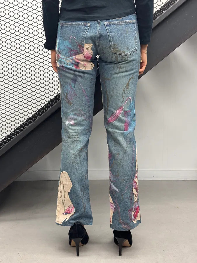 2000s Roberto Cavalli Blue Print Floral Denim Jeans tZZbaQc 3