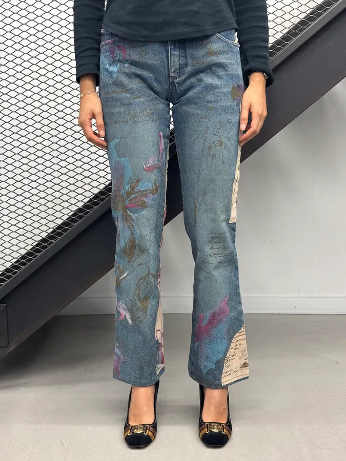 2000s Roberto Cavalli Blue Print Floral Denim Jeans tZZbaQc 1