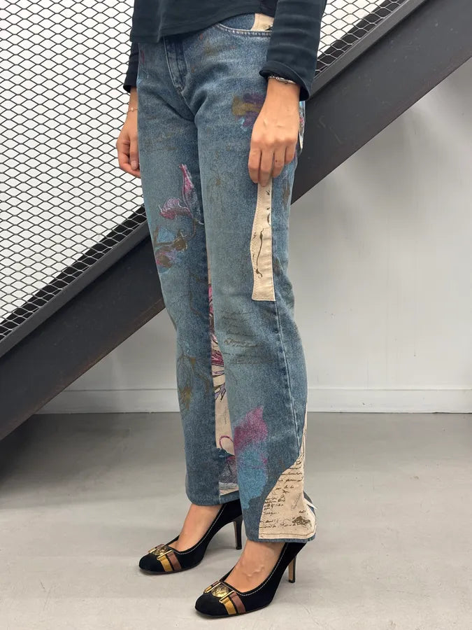 2000s Roberto Cavalli Blue Print Floral Denim Jeans tZZbaQc 2