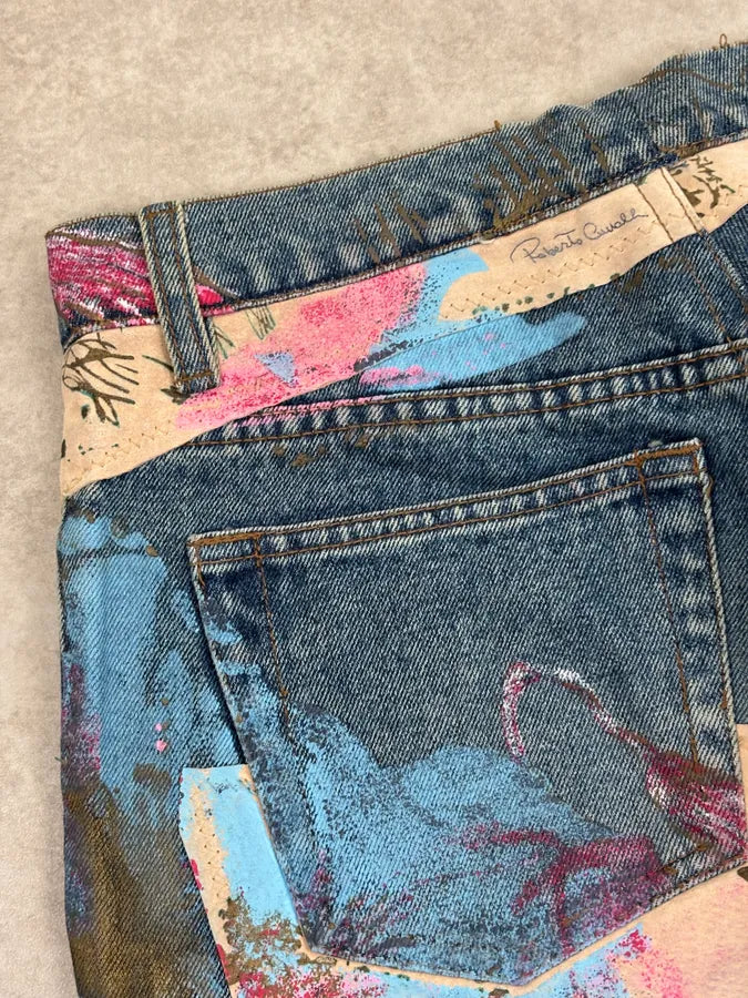 2000s Roberto Cavalli Blue Print Floral Denim Jeans tZZbaQc 7