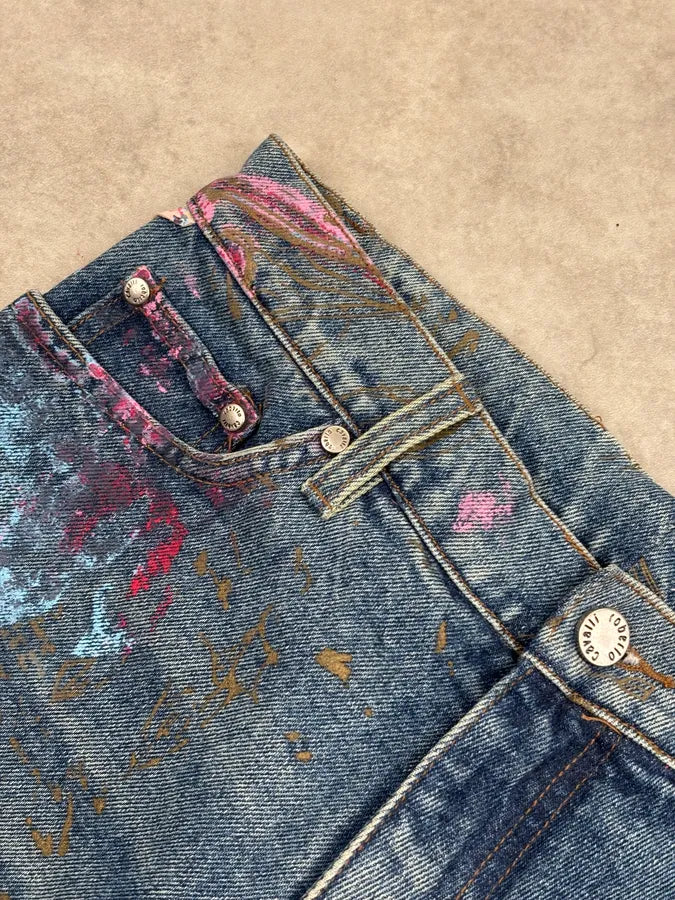 2000s Roberto Cavalli Blue Print Floral Denim Jeans tZZbaQc 10