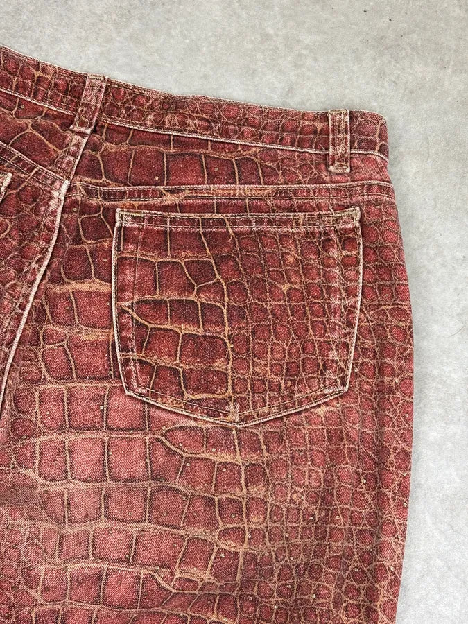 2000s Roberto Cavalli Bordeaux Crocodile Effect Wide Leg Pants QlBsZsO 9