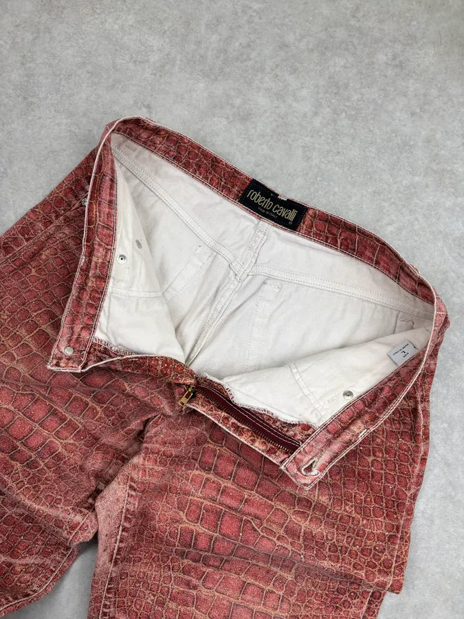 2000s Roberto Cavalli Bordeaux Crocodile Effect Wide Leg Pants QlBsZsO 10