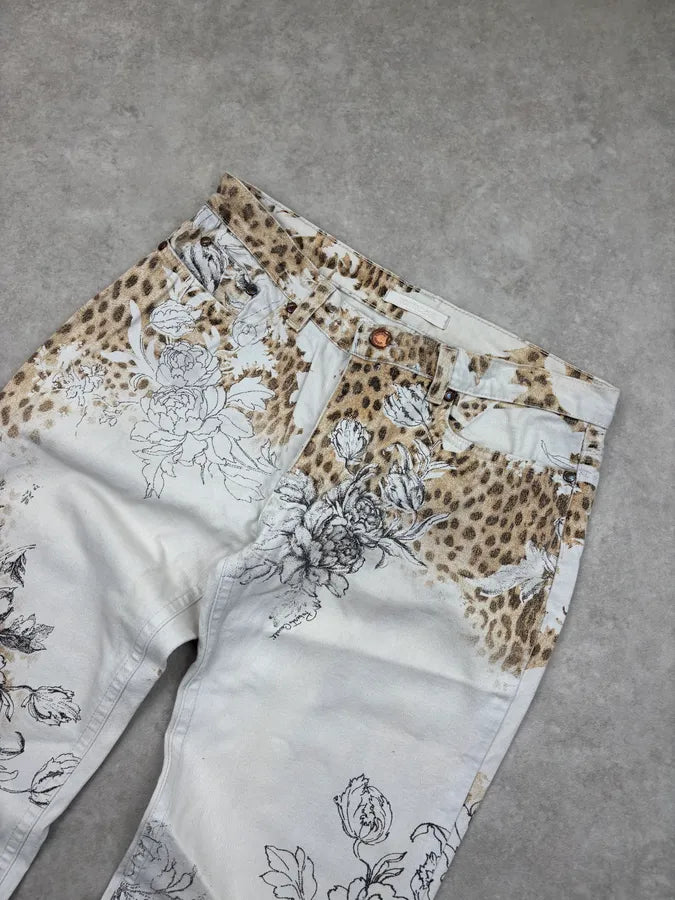 2000s Roberto Cavalli Creamy White Floral Leopard Pants RlkBBjZ 4