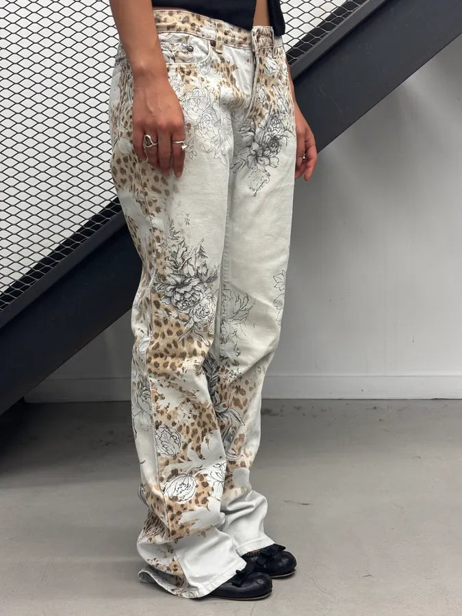 2000s Roberto Cavalli Creamy White Floral Leopard Pants RlkBBjZ 2