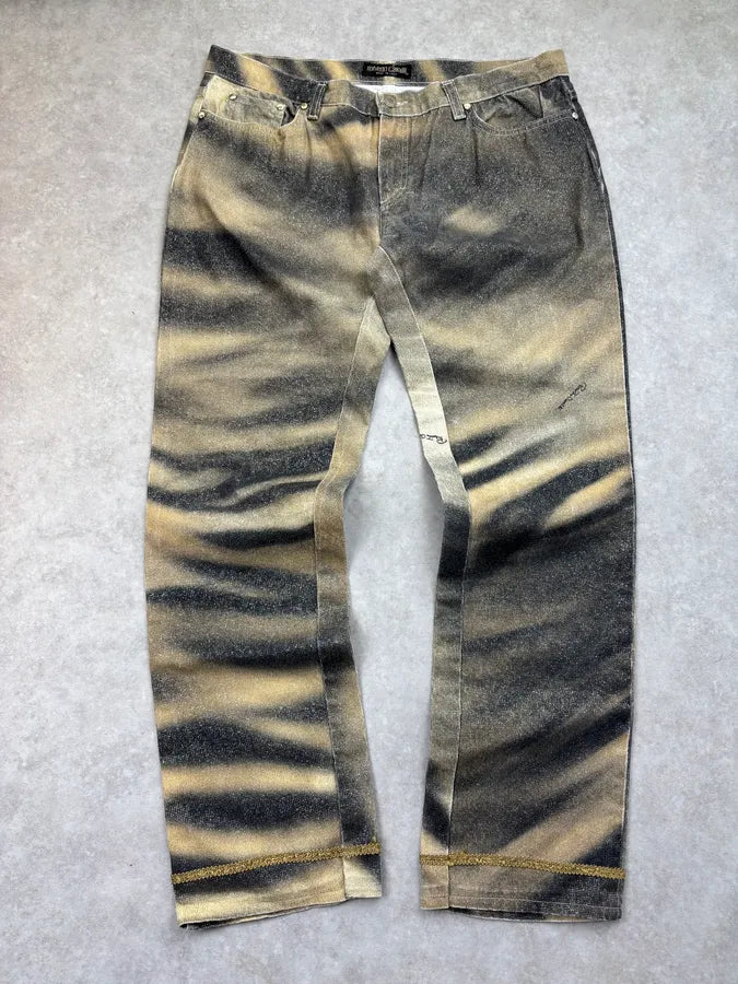 AW2000 Roberto Cavalli Sable Lion Glitter Trim Jeans EhHEqpY 0