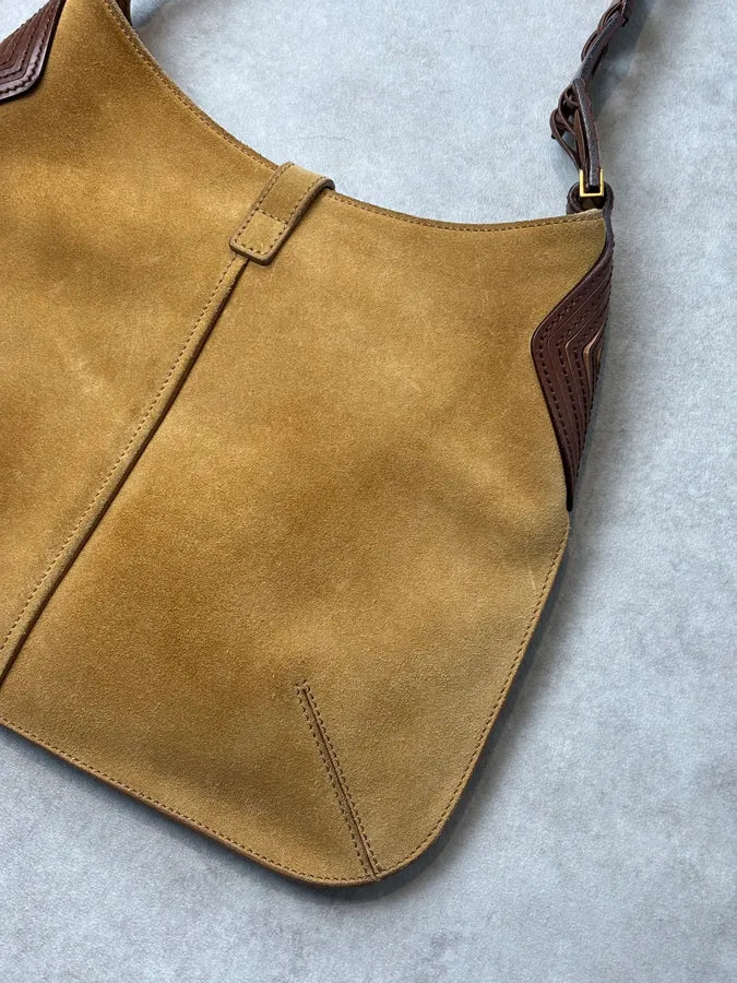 2000s Yves Saint Laurent Beige Suede Leather Interlaced Handle Bag tgKVelm 6