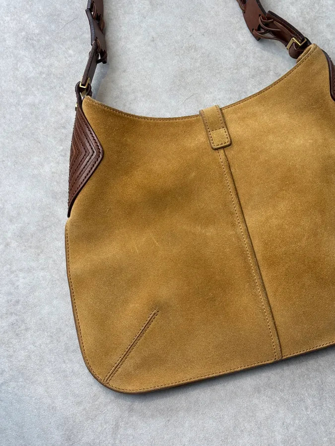 2000s Yves Saint Laurent Beige Suede Leather Interlaced Handle Bag tgKVelm 5