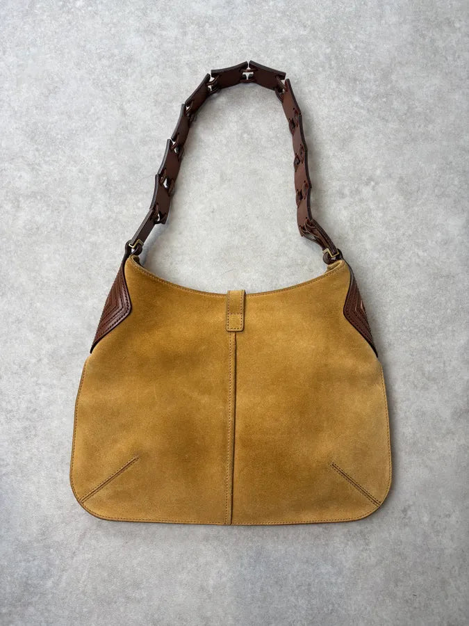 2000s Yves Saint Laurent Beige Suede Leather Interlaced Handle Bag tgKVelm 4