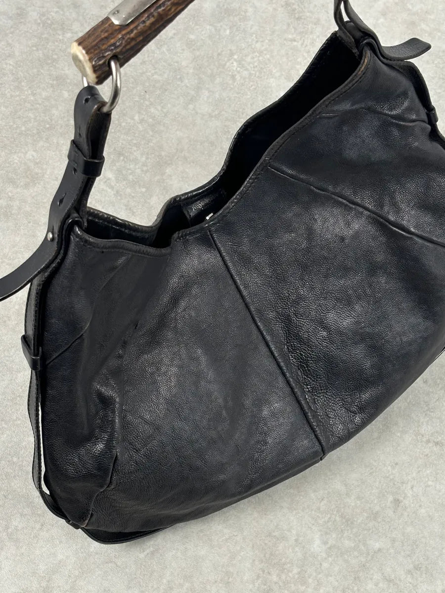AW2002 Yves Saint Laurent Black Leather Horn Mombasa Shoulder Bag OPwIBNw 8