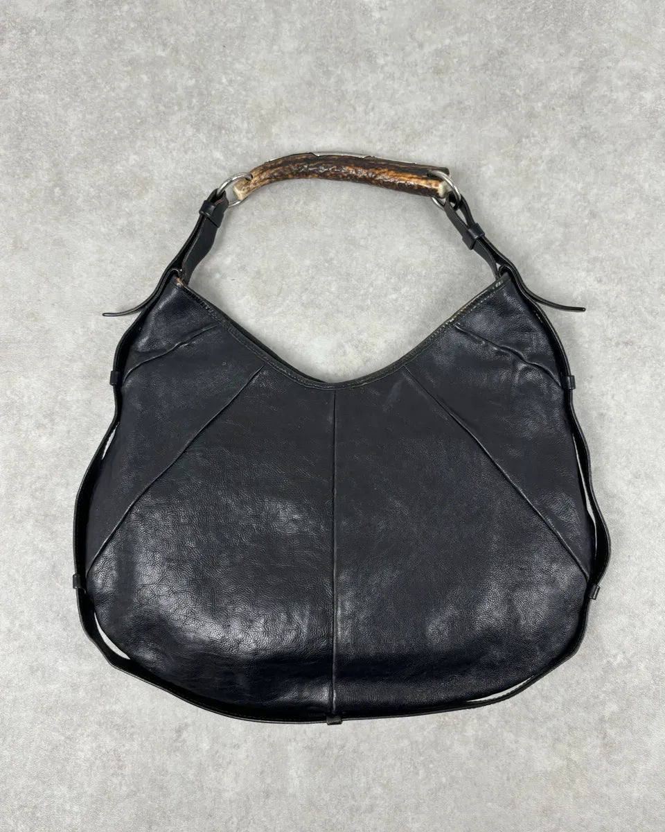 AW2002 Yves Saint Laurent Black Leather Horn Mombasa Shoulder Bag OPwIBNw 0