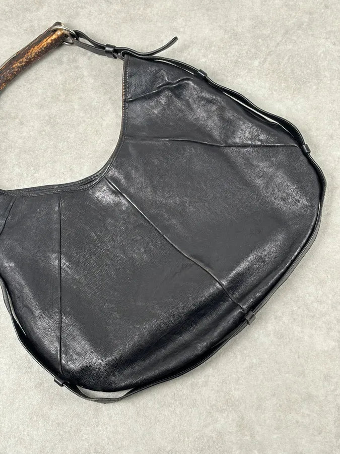 AW2002 Yves Saint Laurent Black Leather Horn Mombasa Shoulder Bag OPwIBNw 4