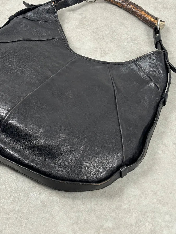 AW2002 Yves Saint Laurent Black Leather Horn Mombasa Shoulder Bag OPwIBNw 5