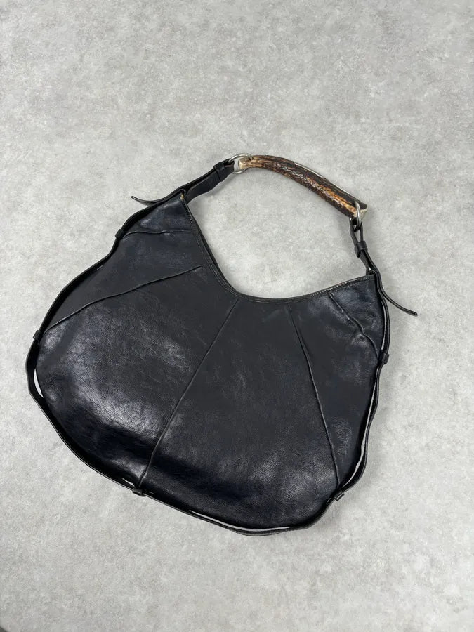 AW2002 Yves Saint Laurent Black Leather Horn Mombasa Shoulder Bag OPwIBNw 10