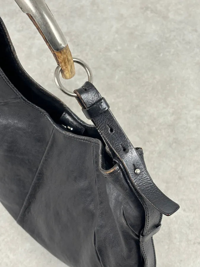 AW2002 Yves Saint Laurent Black Leather Horn Mombasa Shoulder Bag OPwIBNw 7
