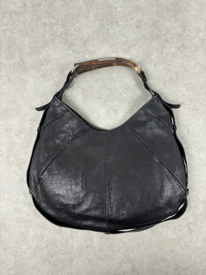 AW2002 Yves Saint Laurent Black Leather Horn Mombasa Shoulder Bag OPwIBNw 9