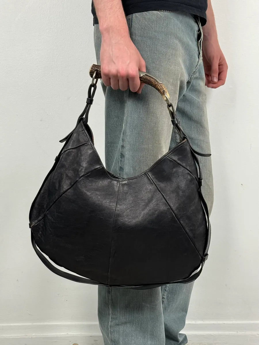 AW2002 Yves Saint Laurent Black Leather Horn Mombasa Shoulder Bag OPwIBNw 1