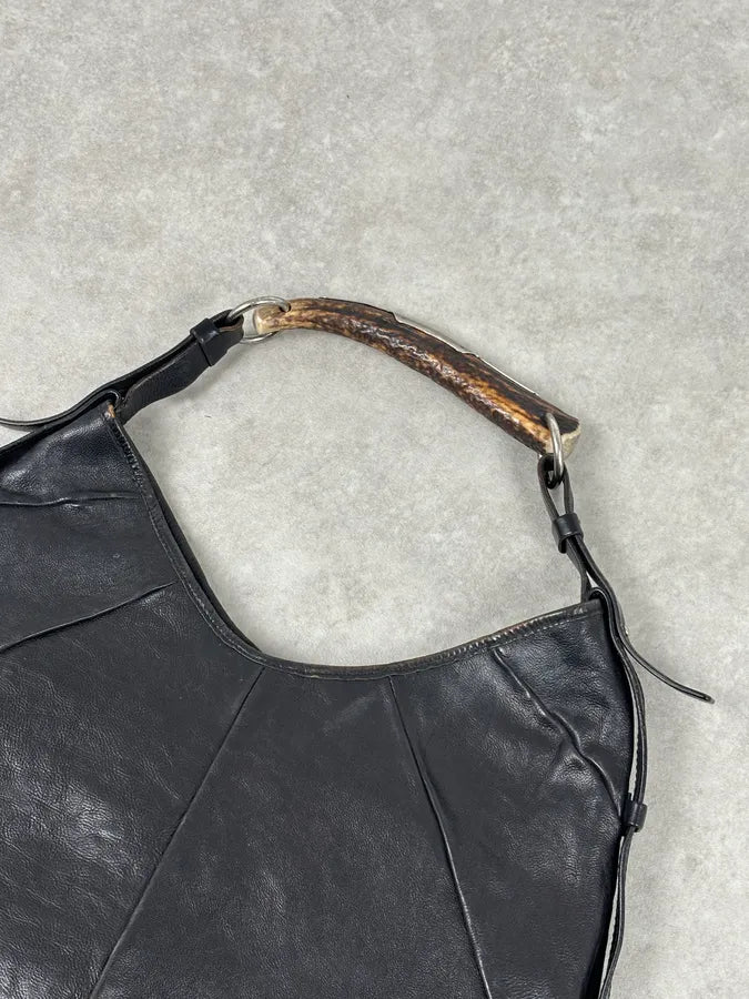 AW2002 Yves Saint Laurent Black Leather Horn Mombasa Shoulder Bag OPwIBNw 3