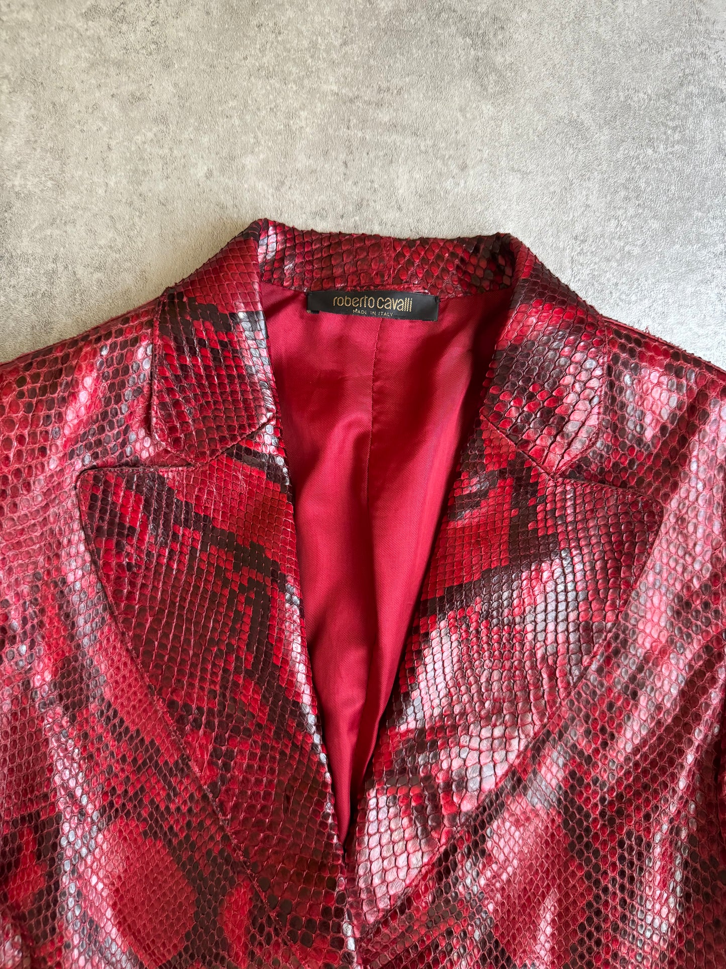 AW2002 Roberto Cavalli Python Leather Demoniac Red Scales Vest Jacket (S) - 8