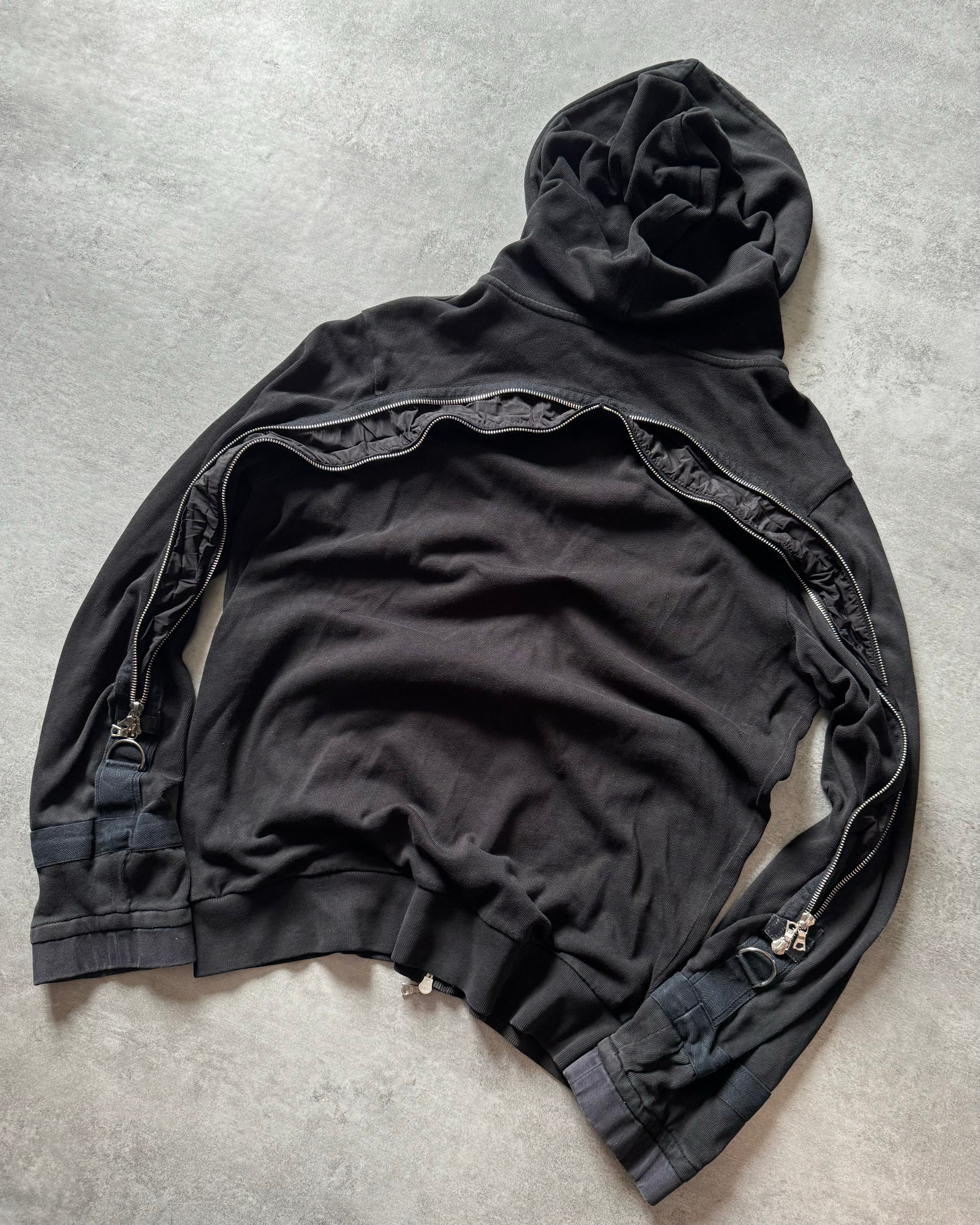 AW2014 Dries Van Noten Full Back-Zip Black Hooded Sweater (M) - 3